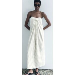 Zara‎ Knotted White Striped Strapless Midi Dress Size Small FW24 New